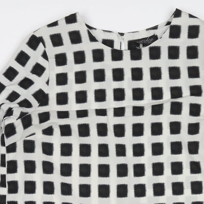 Topshop Womens White Check Polyester A-Line Size 12 Round Neck Pullover