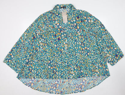 Emery Rose Womens Blue Geometric Polyester Basic Button-Up Size 2XL Collared