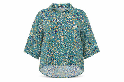 Emery Rose Womens Blue Geometric Polyester Basic Button-Up Size 2XL Collared