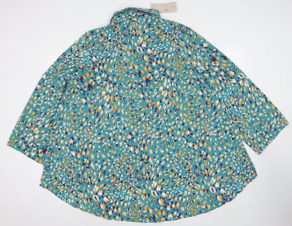 Emery Rose Womens Blue Geometric Polyester Basic Button-Up Size 2XL Collared