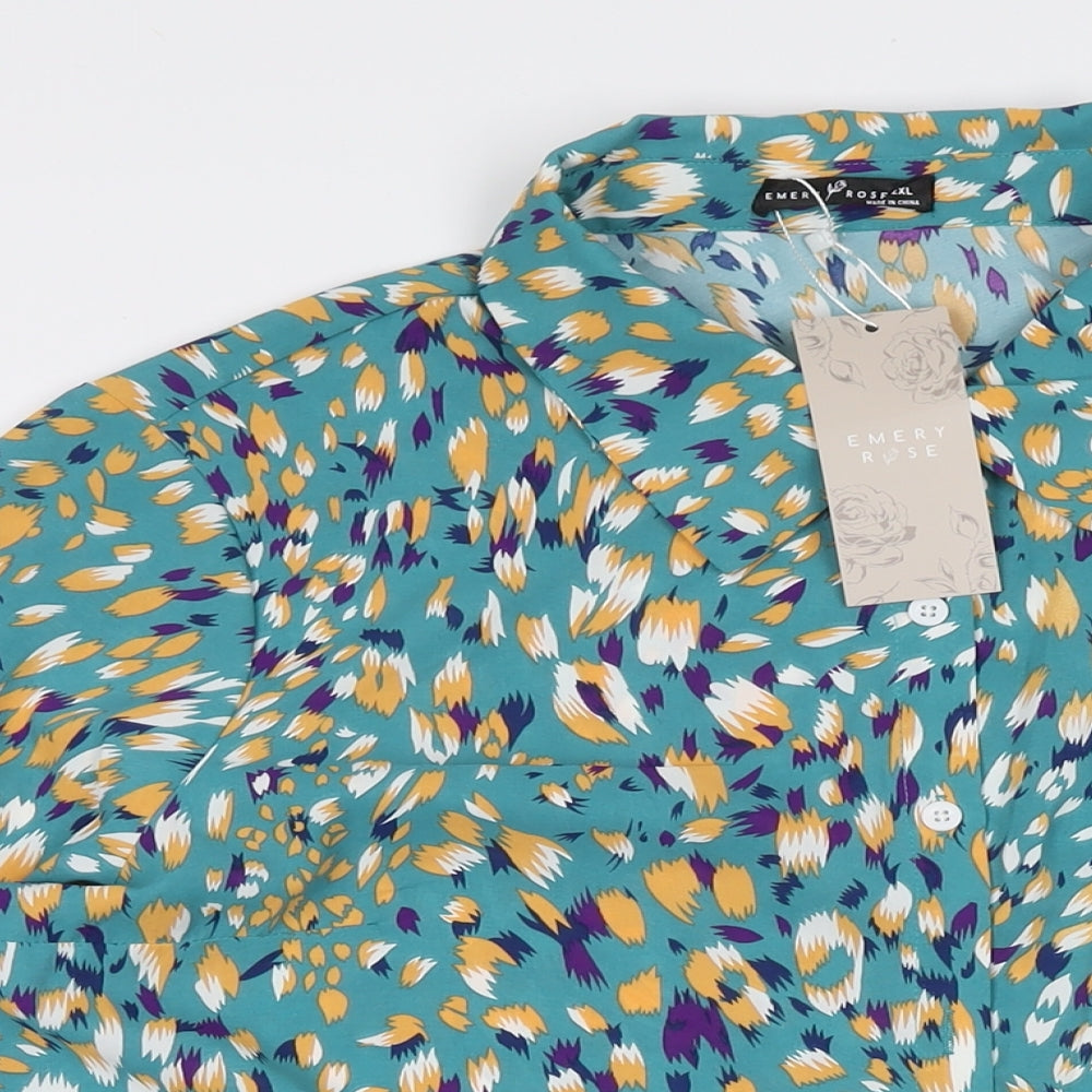 Emery Rose Womens Blue Geometric Polyester Basic Button-Up Size 2XL Collared