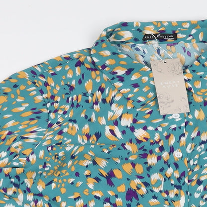 Emery Rose Womens Blue Geometric Polyester Basic Button-Up Size 2XL Collared