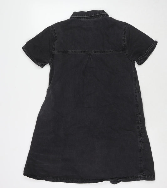 ASOS Womens Grey Cotton Shirt Dress Size 10 Collared Button