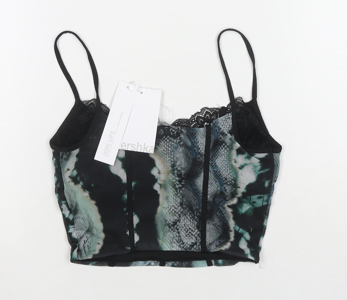 Bershka Womens Multicoloured Geometric Polyester Cropped Tank Size XS Sweetheart