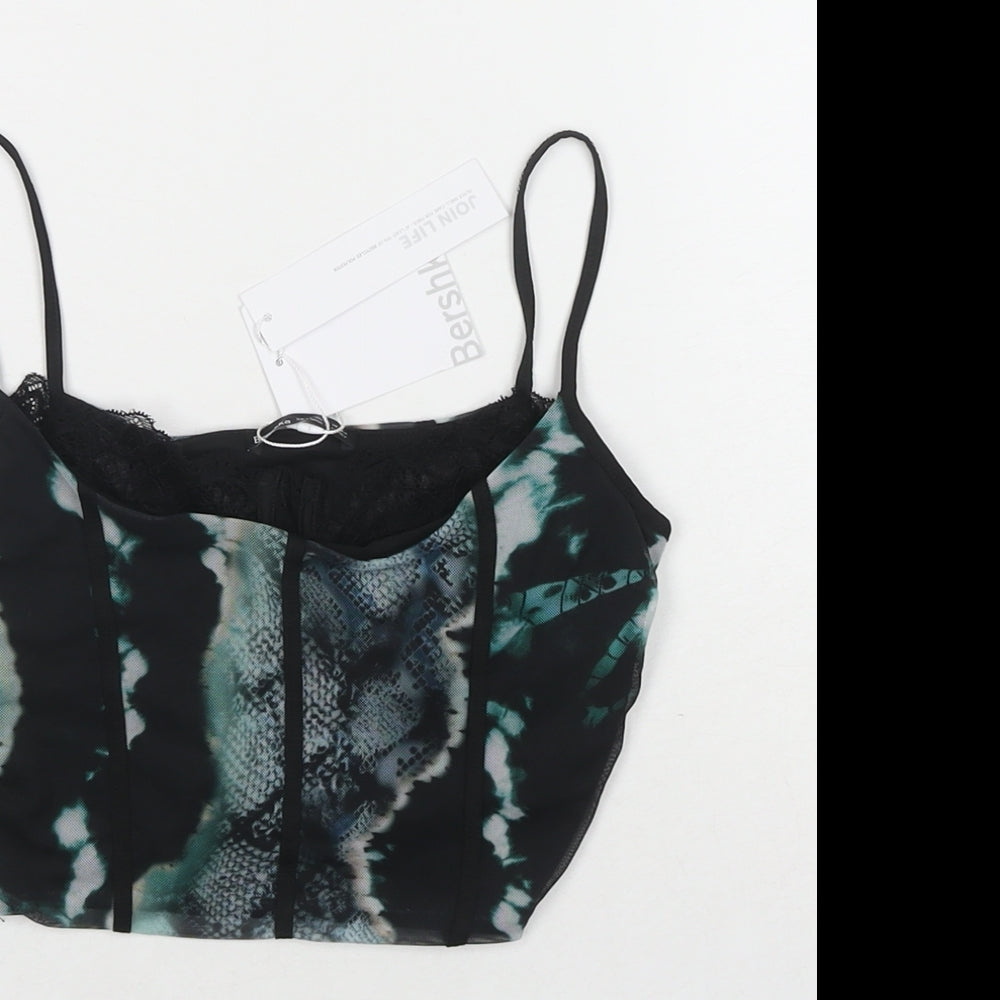 Bershka Womens Multicoloured Geometric Polyester Cropped Tank Size XS Sweetheart