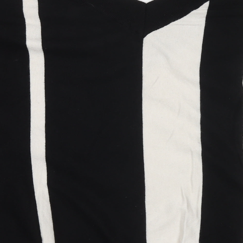 Maglia Womens Black V-Neck Striped Viscose Pullover Jumper Size XL