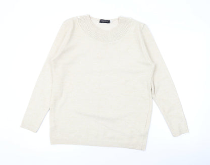 Classic Womens Beige Round Neck Acrylic Pullover Jumper Size M