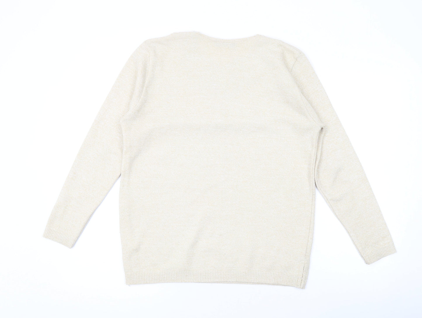 Classic Womens Beige Round Neck Acrylic Pullover Jumper Size M