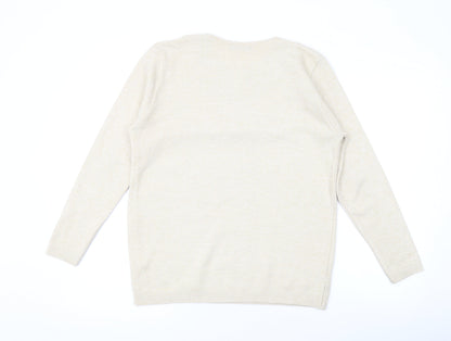 Classic Womens Beige Round Neck Acrylic Pullover Jumper Size M