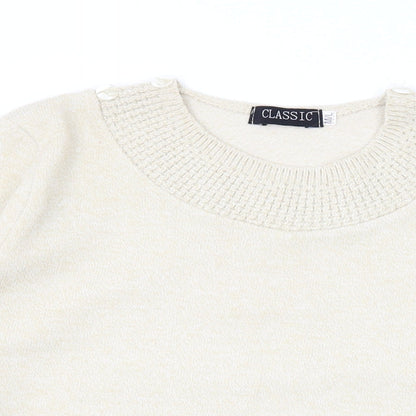 Classic Womens Beige Round Neck Acrylic Pullover Jumper Size M