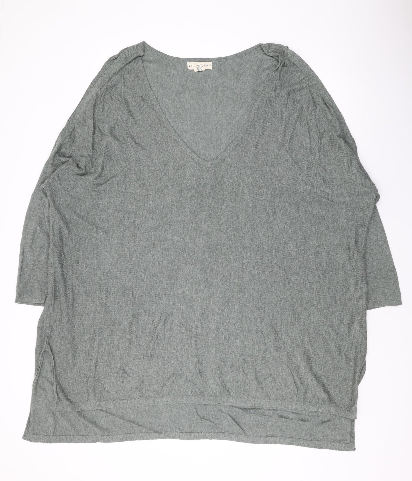 If It Were Me Womens Green V-Neck Cotton Pullover Jumper Size 16