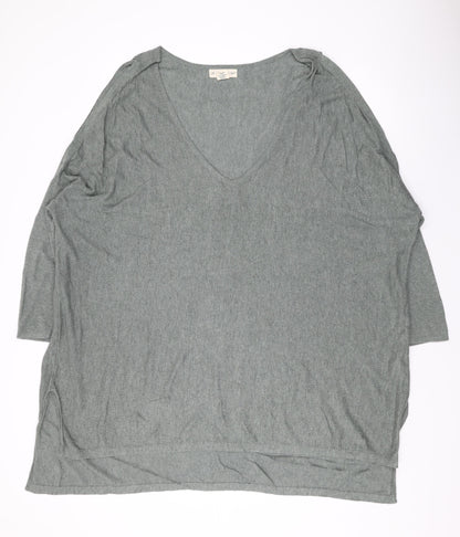 If It Were Me Womens Green V-Neck Cotton Pullover Jumper Size 16