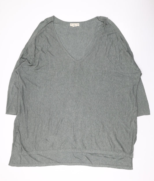 If It Were Me Womens Green V-Neck Cotton Pullover Jumper Size 16