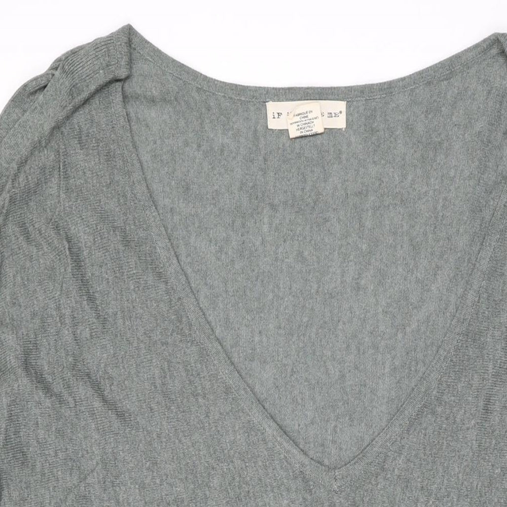 If It Were Me Womens Green V-Neck Cotton Pullover Jumper Size 16