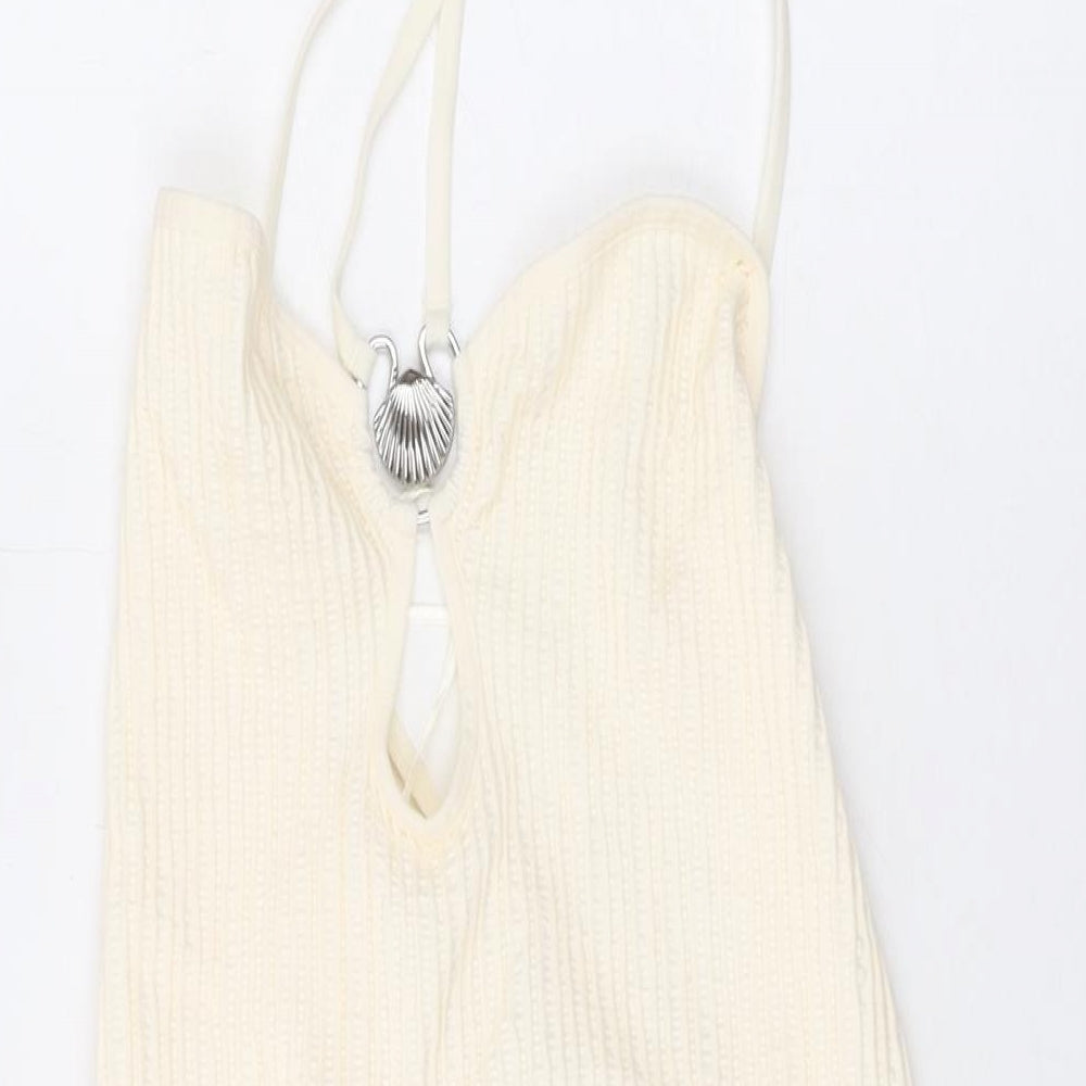 Bershka Womens Ivory Polyamide Mermaid Size M V-Neck Tie