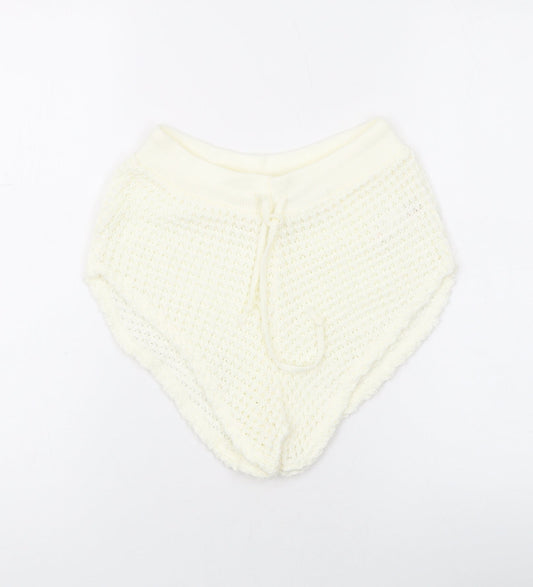 Boohoo Womens Ivory Acrylic Hot Pants Shorts Size L L9 in Regular Drawstring