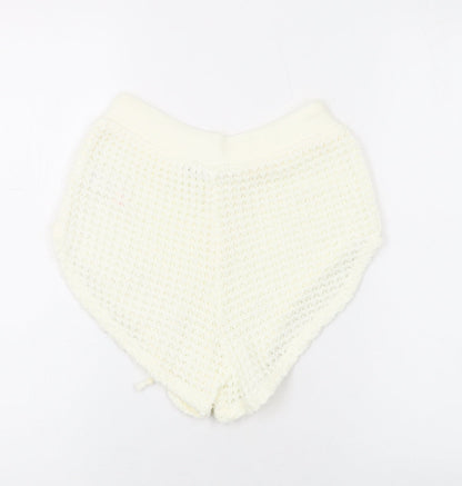 Boohoo Womens Ivory Acrylic Hot Pants Shorts Size L L9 in Regular Drawstring