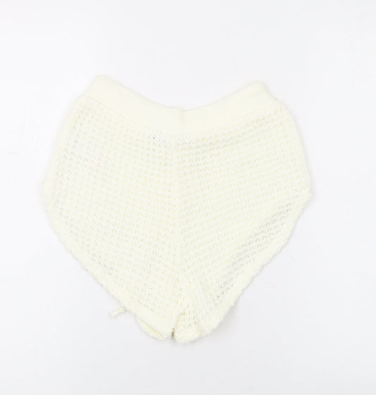 Boohoo Womens Ivory Acrylic Hot Pants Shorts Size L L9 in Regular Drawstring