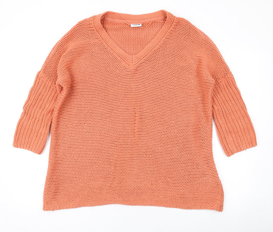 Noisy may Womens Orange V-Neck Acrylic Pullover Jumper Size S