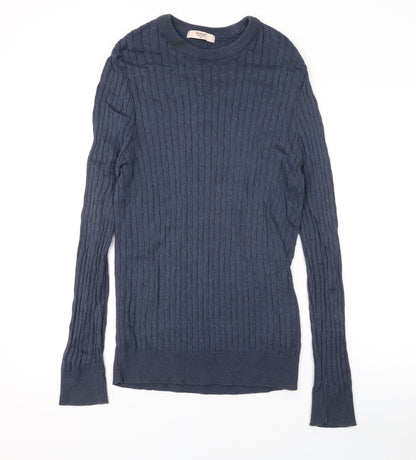 Barons of England Womens Blue Round Neck Cotton Pullover Jumper Size M