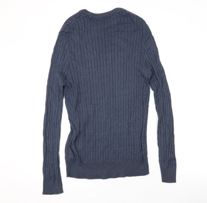 Barons of England Womens Blue Round Neck Cotton Pullover Jumper Size M