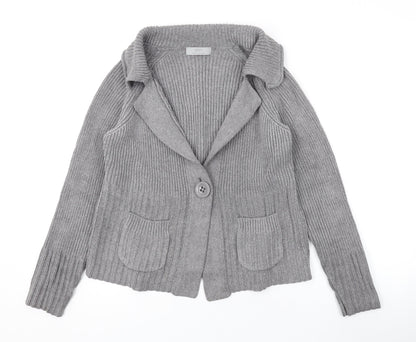 Marks and Spencer Womens Grey Collared Cotton Cardigan Jumper Size 12