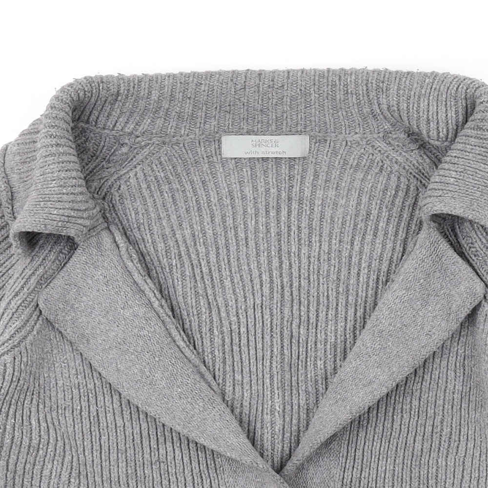 Marks and Spencer Womens Grey Collared Cotton Cardigan Jumper Size 12