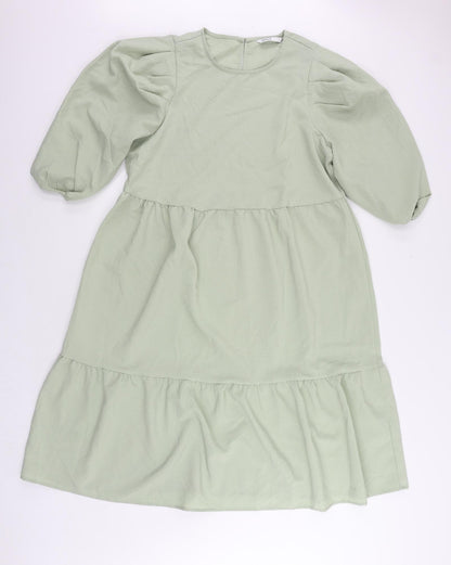 Only Womens Green Polyester A-Line Size L Round Neck Button - Tiered