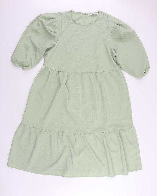 Only Womens Green Polyester A-Line Size L Round Neck Button - Tiered