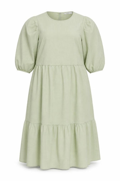 Only Womens Green Polyester A-Line Size L Round Neck Button - Tiered