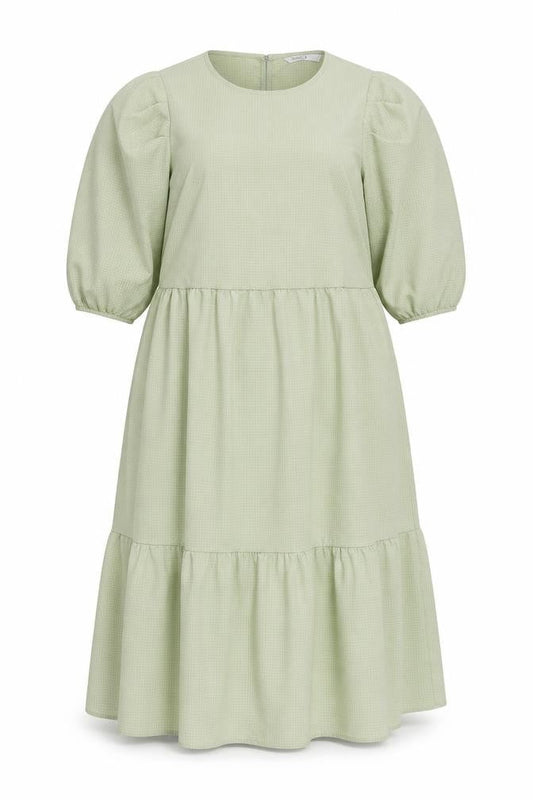 Front view of Only women’s green polyester a-line, size L, round neck button - tiered