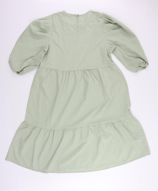 Only Womens Green Polyester A-Line Size L Round Neck Button - Tiered