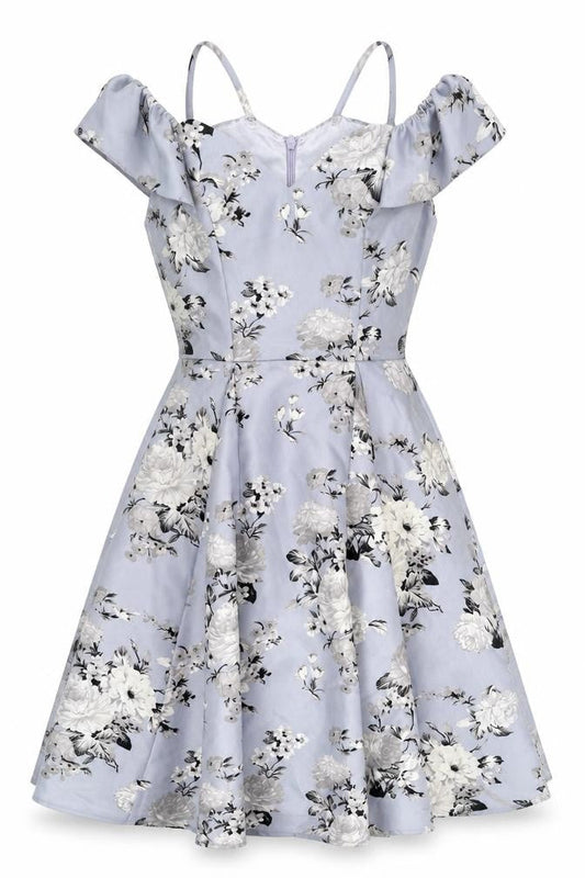 CHI CHI LONDON Womens Blue Floral Polyester Fit & Flare Size 8 V-Neck Zip