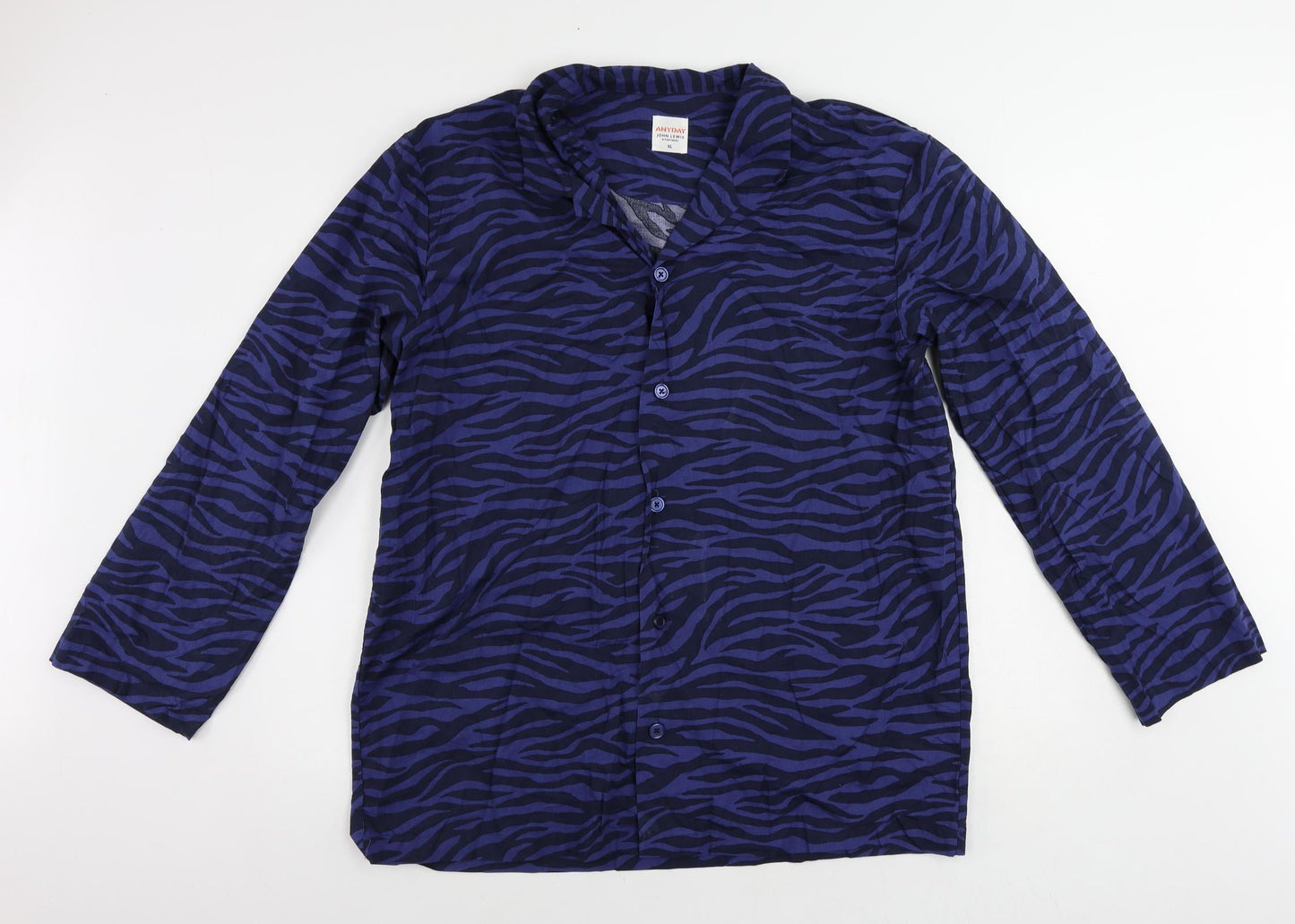 John Lewis Womens Blue Animal Print Cotton Basic Button-Up Size XL Collared