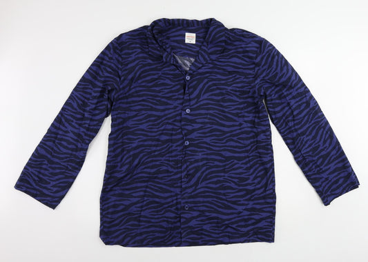 John Lewis Womens Blue Animal Print Cotton Basic Button-Up Size XL Collared
