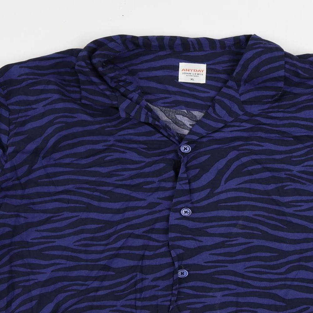 John Lewis Womens Blue Animal Print Cotton Basic Button-Up Size XL Collared