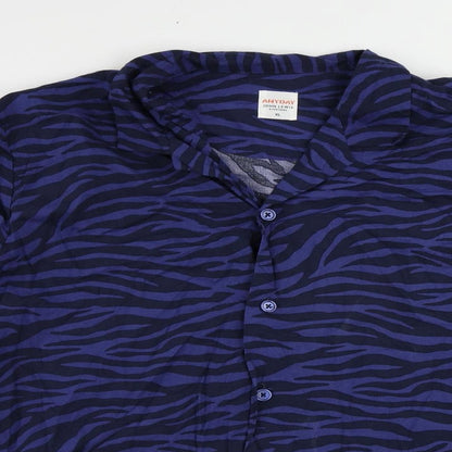 John Lewis Womens Blue Animal Print Cotton Basic Button-Up Size XL Collared