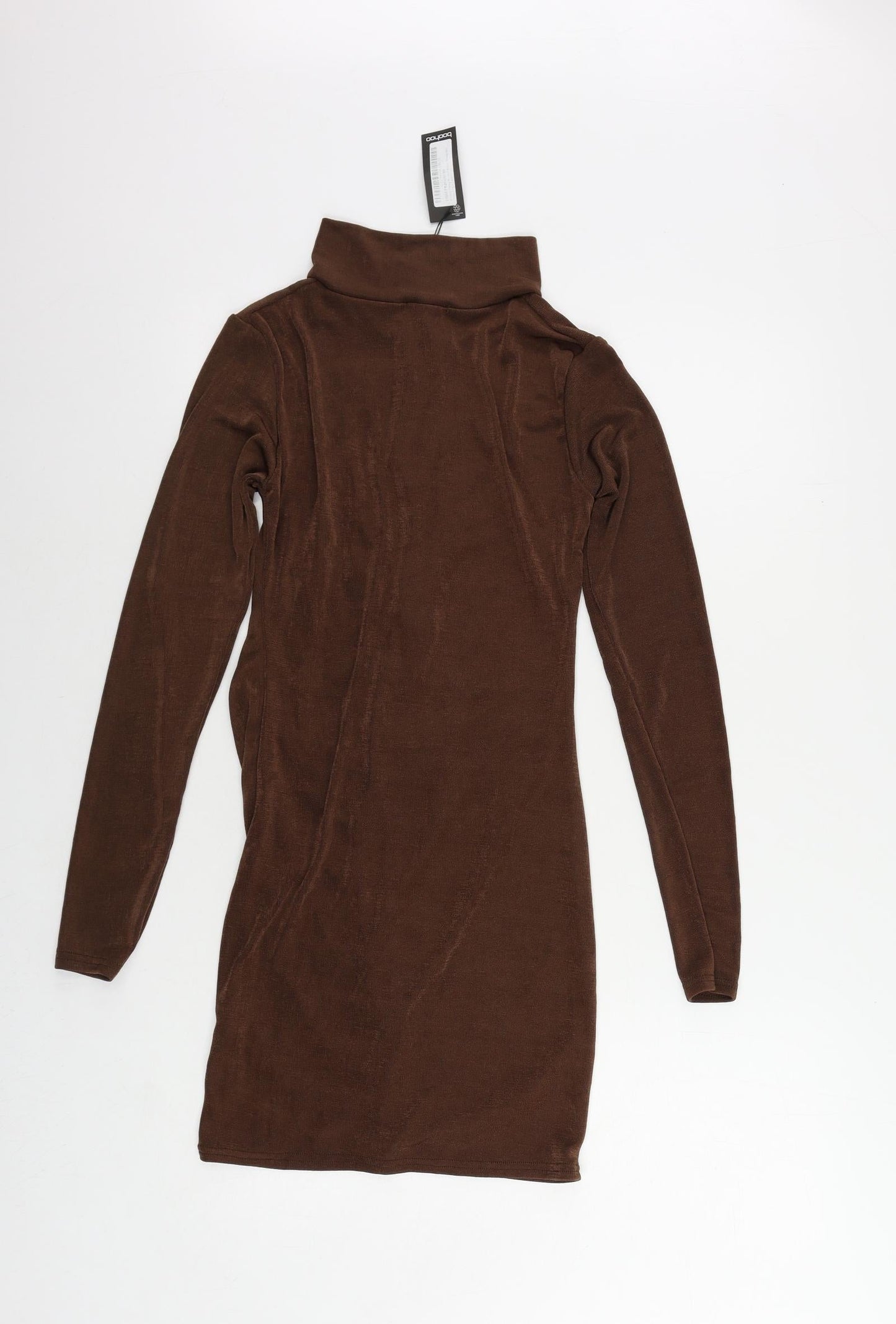 Boohoo Womens Brown Polyester Bodycon Size 10 Collared Button - Ruched