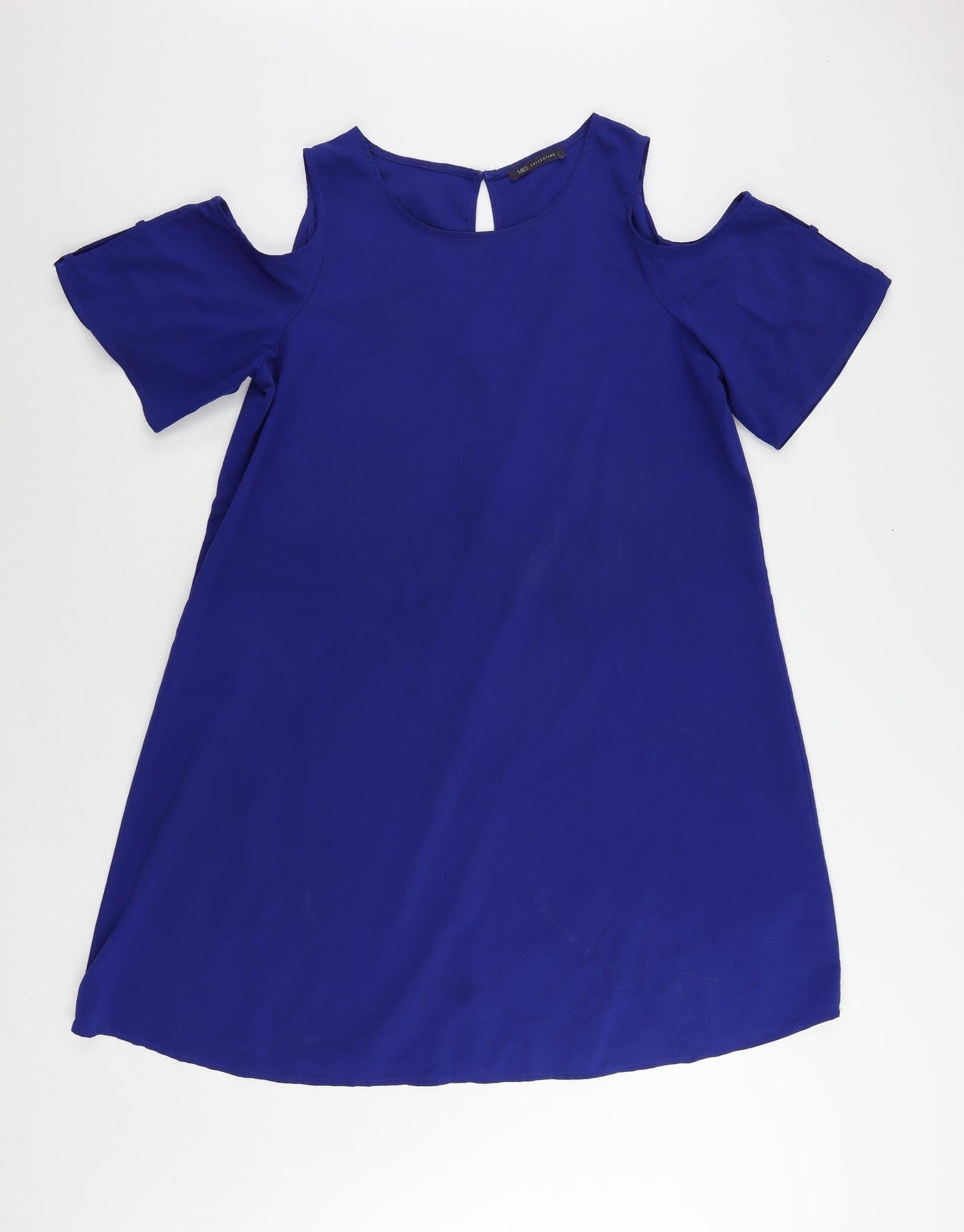 Marks and Spencer Womens Blue Polyester A-Line Size L Boat Neck Button - Cold Shoulder