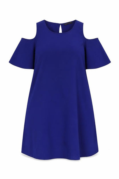 Marks and Spencer Womens Blue Polyester A-Line Size L Boat Neck Button - Cold Shoulder