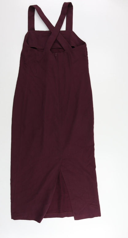 Dorothy Perkins Womens Purple Polyester Sheath Size 12 Square Neck Zip - Criss Cross Back