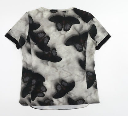 LUISA CERANO Womens Grey Geometric Polyester Basic Blouse Size 14 Boat Neck - Butterfly Pattern