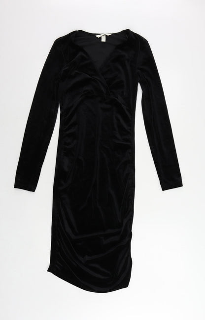 H&M Womens Black Polyester Bodycon Size S V-Neck Pullover