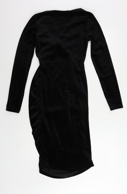 H&M Womens Black Polyester Bodycon Size S V-Neck Pullover