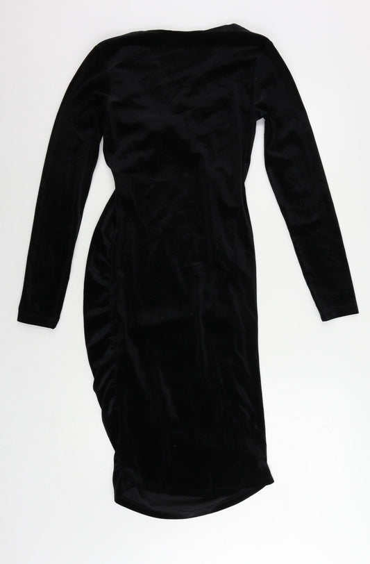 H&M Womens Black Polyester Bodycon Size S V-Neck Pullover