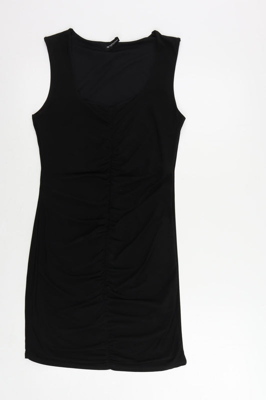 PRETTYLITTLETHING Womens Black Polyester Bodycon Size 12 V-Neck Pullover - Ruched