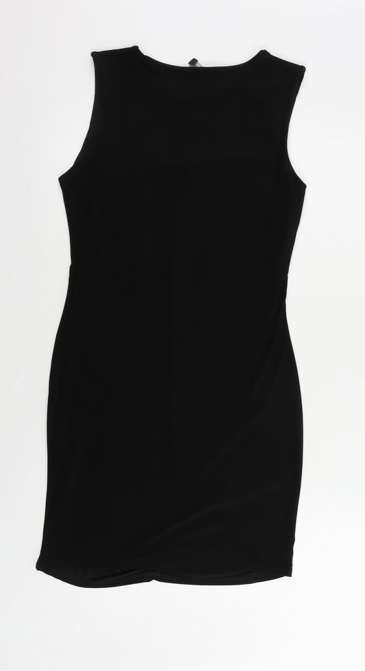 PRETTYLITTLETHING Womens Black Polyester Bodycon Size 12 V-Neck Pullover - Ruched