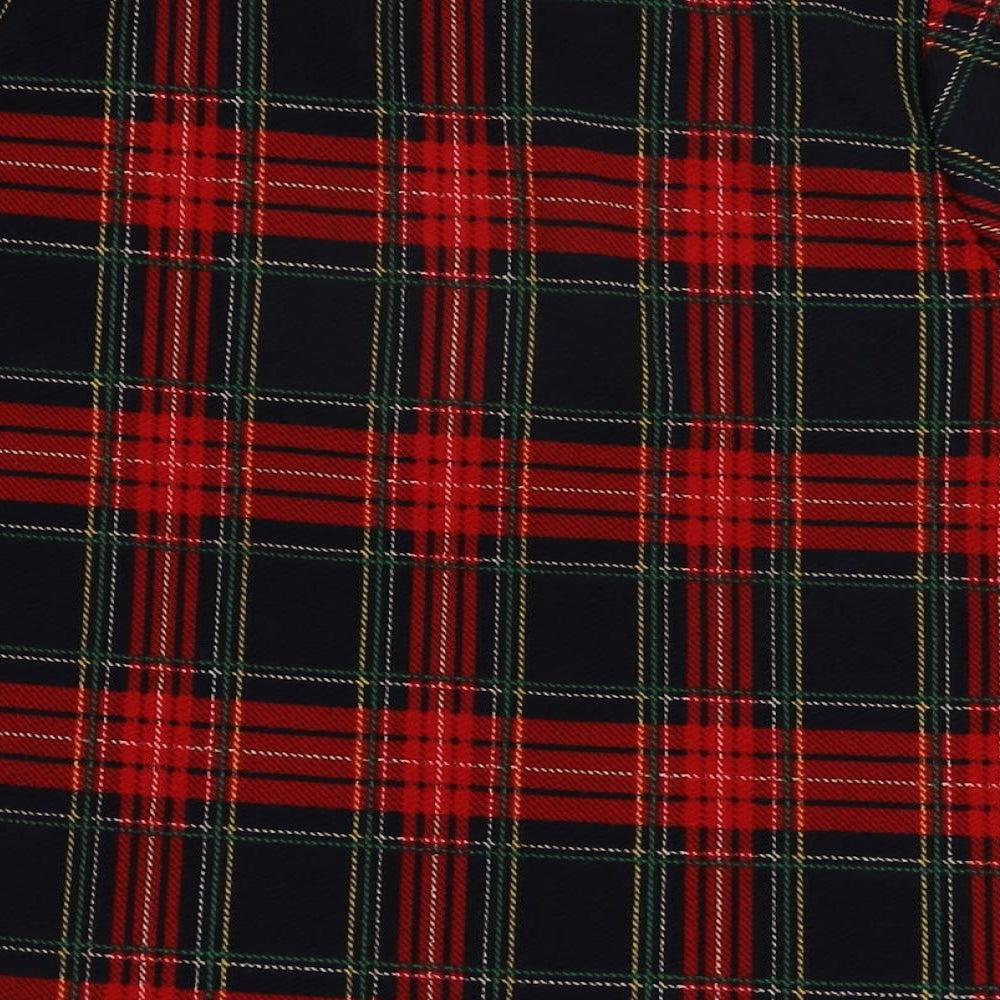 Cameo Rose Womens Red Plaid Polyester Basic Blouse Size 8 Round Neck - Scalloped