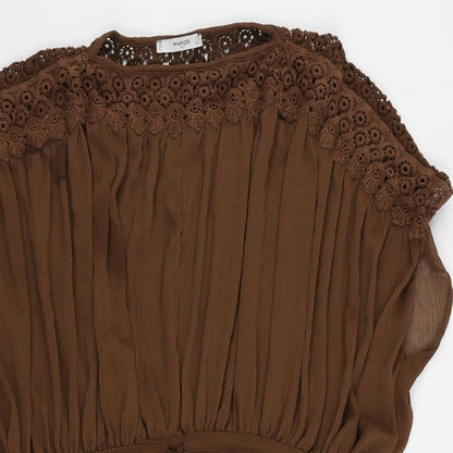 Mango Womens Brown Polyester Mini Size S Round Neck Drawstring - Adjustable Waist