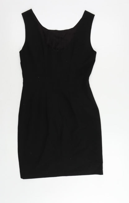 Warehouse Womens Black Polyester Pencil Dress Size 10 Scoop Neck Zip